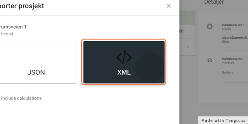 Her kan du velge om du skal hente ut i JSON eller XML format