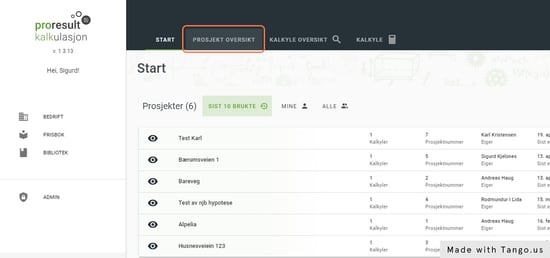 Trykk på prosjektoversikt