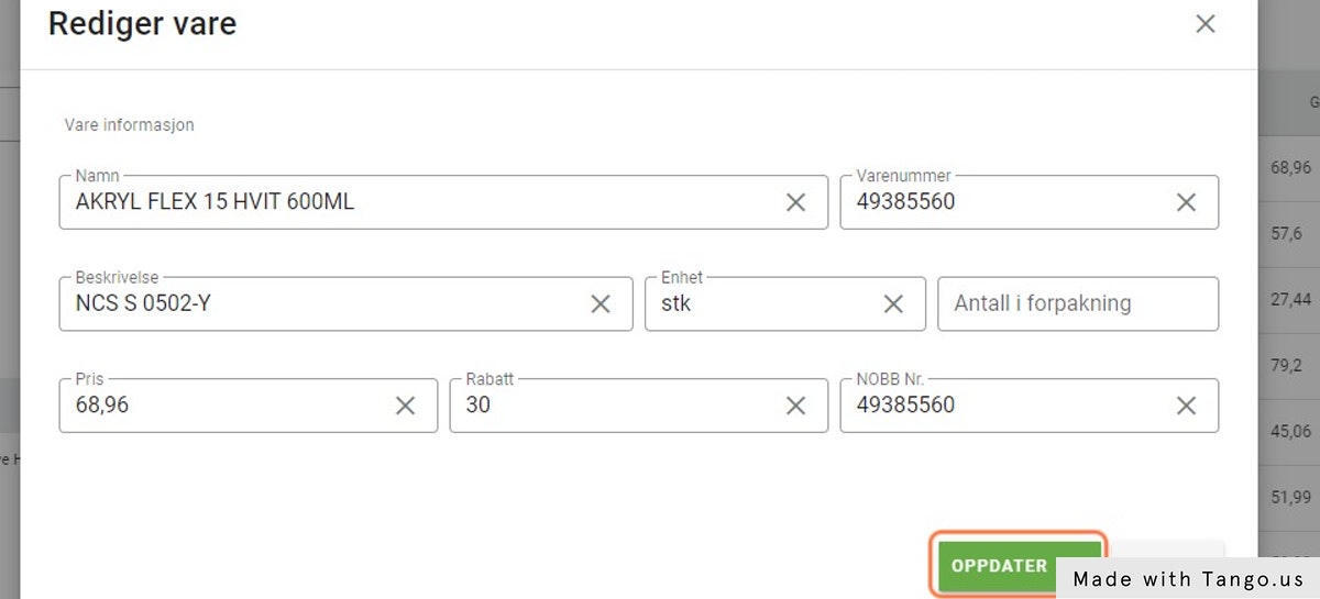 Trykk så på oppdater